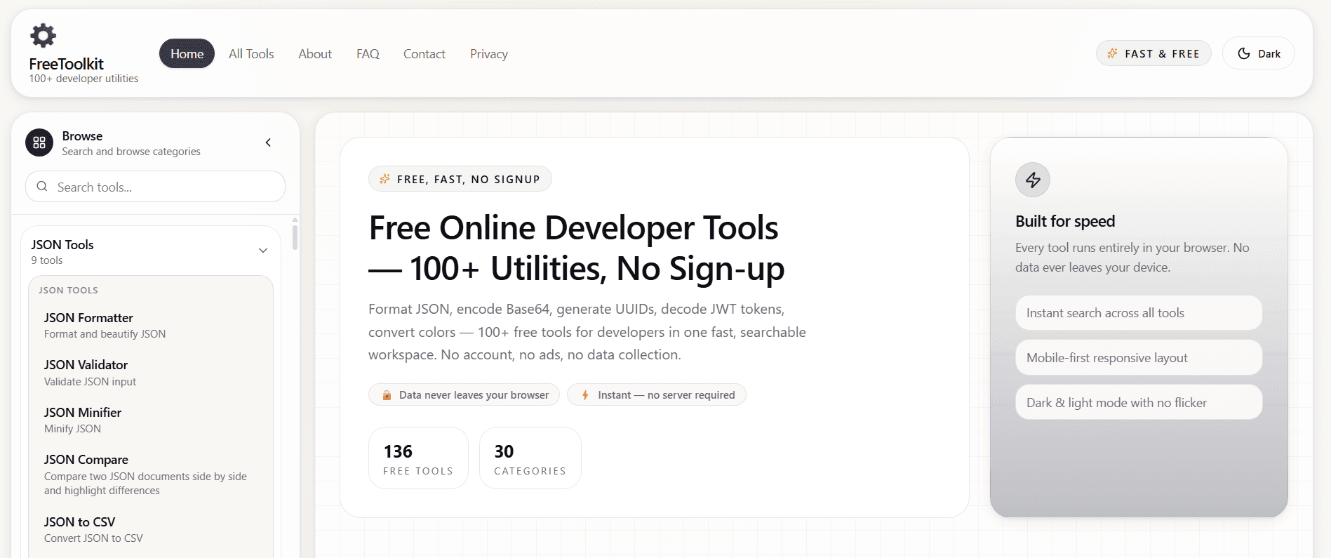 I was tired of sketchy online JSON formatters, so I built a suite of 100+ client-side developer utilities
