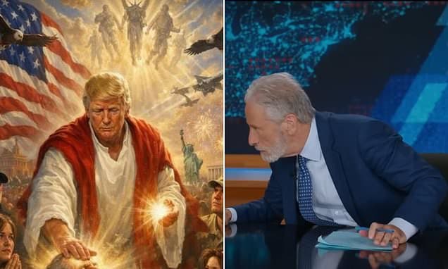 Jon Stewart spots uncanny resemblance in Trump's now-deleted AI 'Jesus' meme