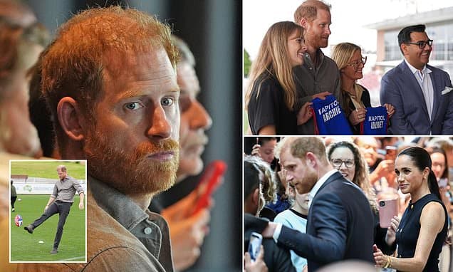 Prince Harry opens up about the 'real struggles' of fatherhood as he reveals he went to therapy as a new dad during emotional talk at AFL club - while Meghan is nowhere to be seen