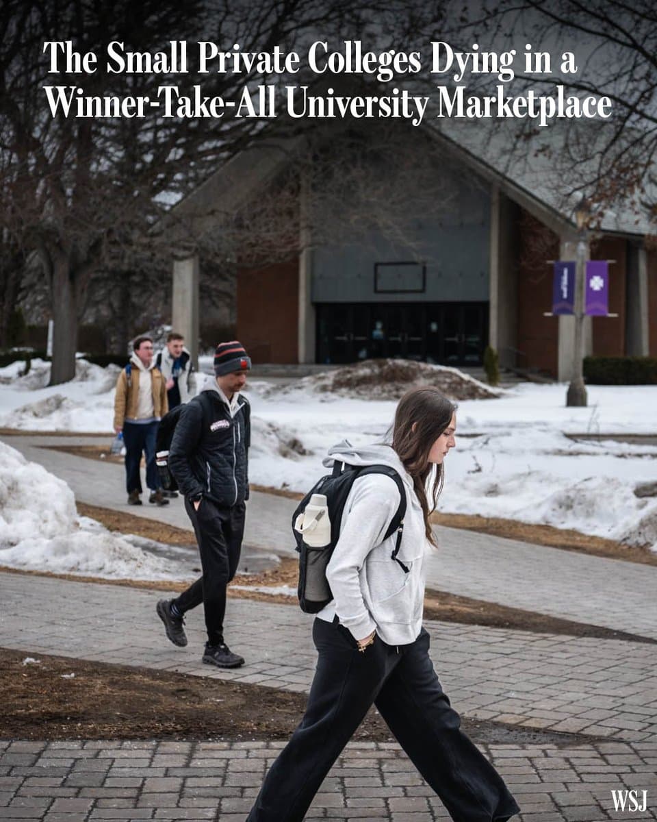 Big-name universities are so popular they turn away all but a fraction of the students who apply. Meanwhile, small private colleges facing extinction offer massive discounts to fill seats. 🔗: pic.