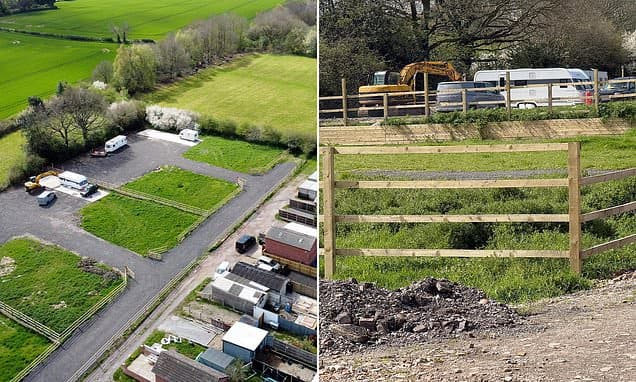 Villagers in year-long fight to close traveller site after bank holiday land grab: Residents' fury after family moved onto horse's field overnight, set up camp - and are refusing to leave