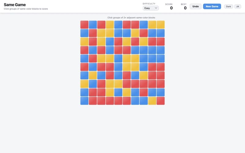 Same Game in Vanilla JS — Flood Fill, Gravity, and Column Compression